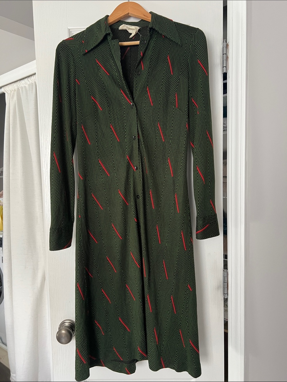 Dianne Von Furstenberg 1970’s vintage Green Button-Front Midi Dress - Picture 1 of 5